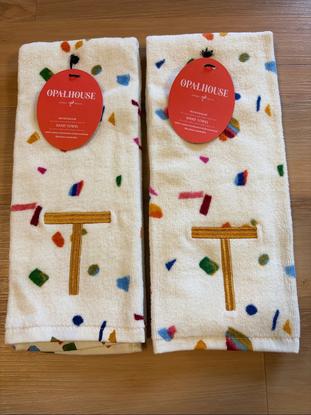 Opalhouse Cream Confetti Hand Towels with Gold 'T' Monogram - Set of 2